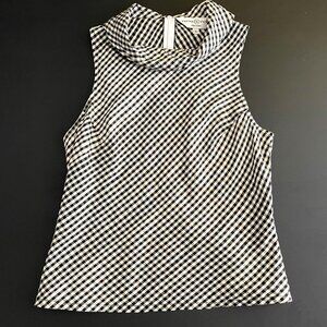 Trina Turk Black & White Silk Gingham Check Women's Sleeveless Top Size 4